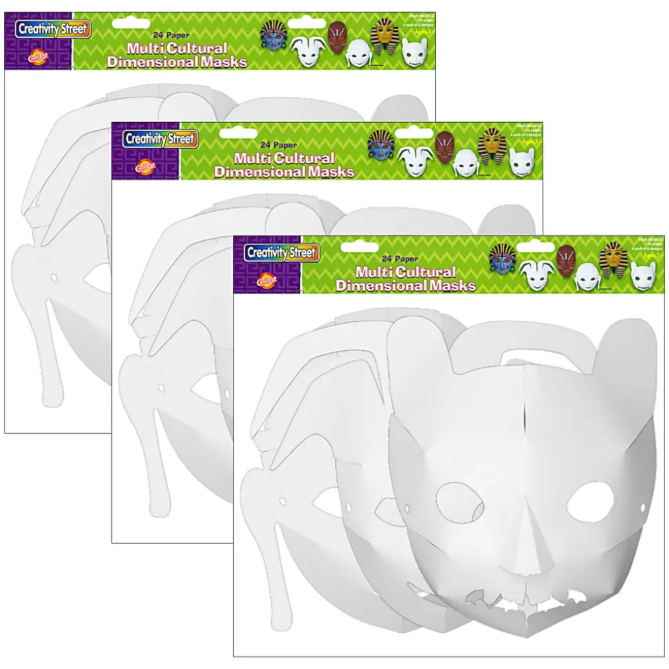 Creativity Street Paper Die-Cut Masks, Assorted Sizes, Multi-Cultural Assortment, 24 Masks Per Pack, Bundle Of 3 Packs