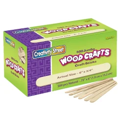 Creativity Street Wood Crafts Jumbo Craft Sticks, 6" x 3/4" x 2mm, Natural, Box Of 500