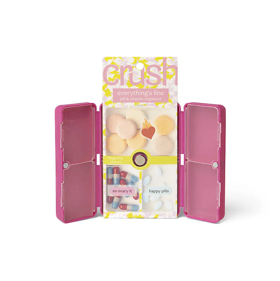 Crush Everything's Fine Pill And Vitamin Cases, 2-3/4”H x 3-3/4”W x 1-1/8”D, Assorted Colors, Pack Of 24 Cases