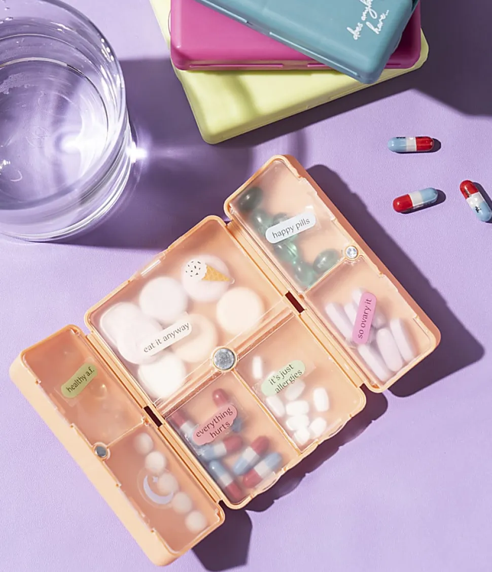 Crush Everything's Fine Pill And Vitamin Cases, 2-3/4”H x 3-3/4”W x 1-1/8”D, Assorted Colors, Pack Of 24 Cases