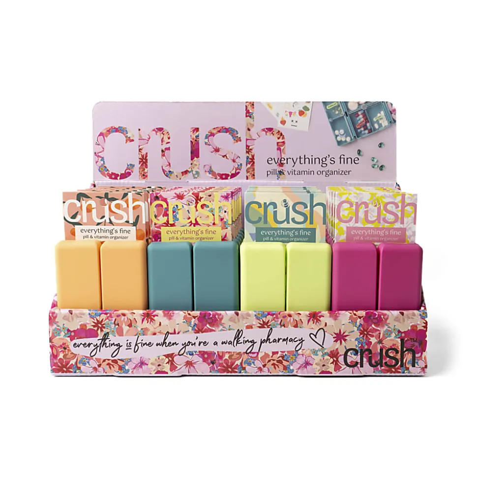 Crush Everything's Fine Pill And Vitamin Cases, 2-3/4”H x 3-3/4”W x 1-1/8”D, Assorted Colors, Pack Of 24 Cases