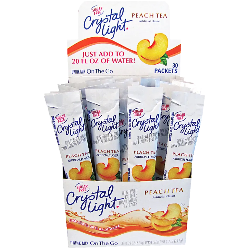 Crystal Light® On The Go Mix Sticks, Peach Tea, 0.09 Oz, Box Of 30 Packets