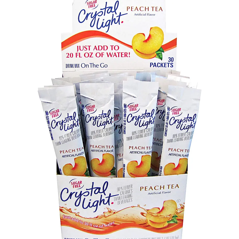 Crystal Light® On The Go Mix Sticks, Peach Tea, 0.09 Oz, Box Of 30 Packets