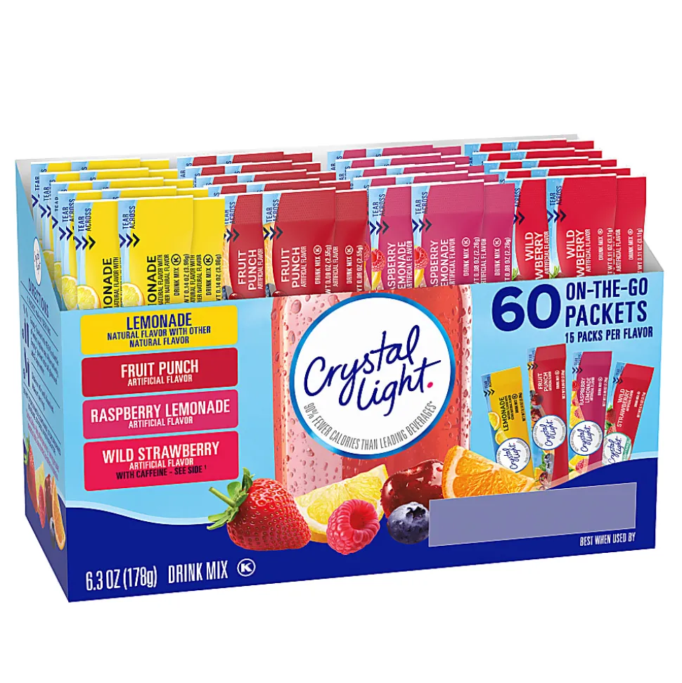 Crystal Light On-The-Go Sugar-Free Drink Mix Variety Pack, 6.3 Oz, Pack Of 60 Packets