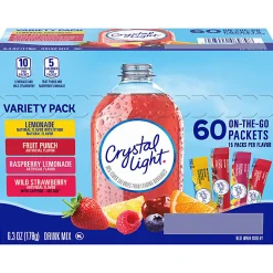 Crystal Light On-The-Go Sugar-Free Drink Mix Variety Pack, 6.3 Oz, Pack Of 60 Packets