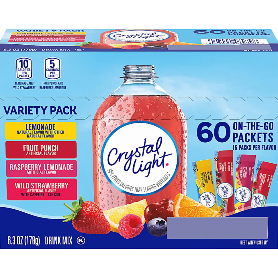 Crystal Light On-The-Go Sugar-Free Drink Mix Variety Pack, 6.3 Oz, Pack Of 60 Packets