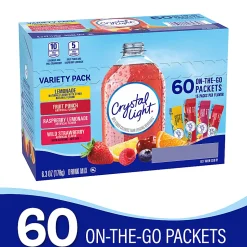 Crystal Light On-The-Go Sugar-Free Drink Mix Variety Pack, 6.3 Oz, Pack Of 60 Packets