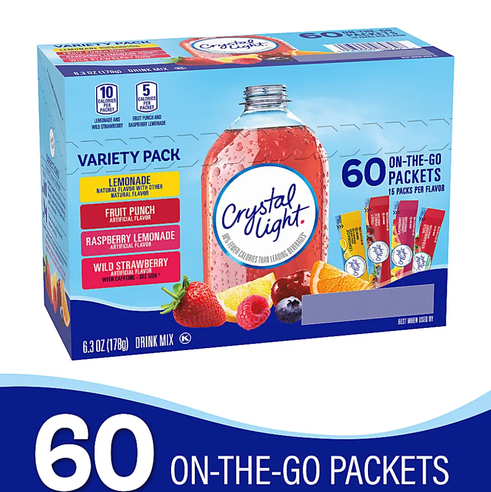 Crystal Light On-The-Go Sugar-Free Drink Mix Variety Pack, 6.3 Oz, Pack Of 60 Packets