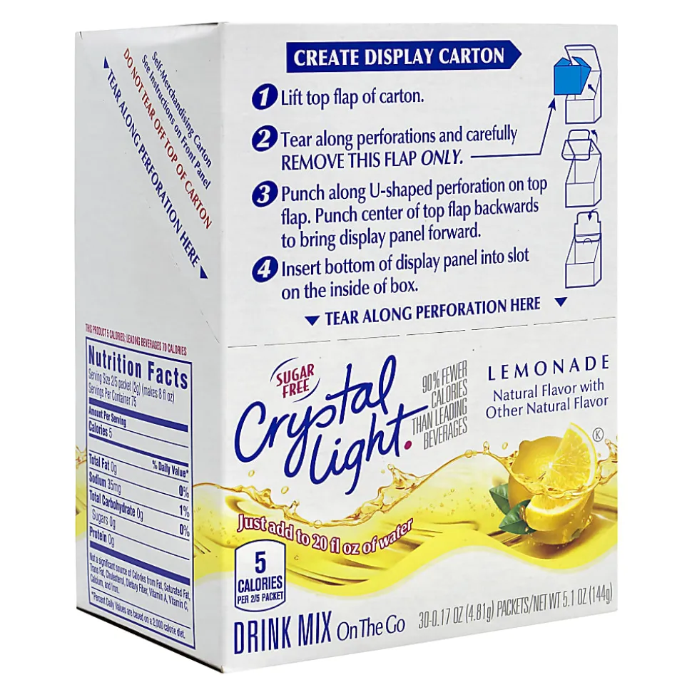 Crystal Light On-The-Go Sugar-Free Drink Mix, Lemonade, 0.17 Fl Oz, 30 Packets Per Box, Pack Of 2 Boxes