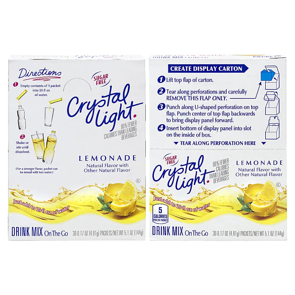Crystal Light On-The-Go Sugar-Free Drink Mix, Lemonade, 0.17 Fl Oz, 30 Packets Per Box, Pack Of 2 Boxes