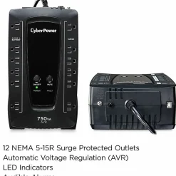 CyberPower AVRG750U AVR UPS Systems - 750VA/450W, 120 VAC, NEMA 5-15P, Compact, 12 Outlets, PowerPanel® Personal, $150000 CEG, 3YR Warranty