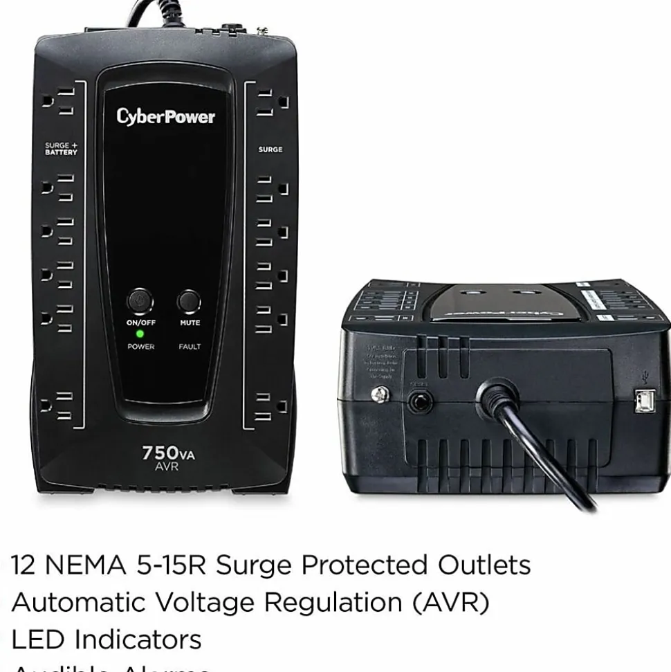 CyberPower AVRG750U AVR UPS Systems - 750VA/450W, 120 VAC, NEMA 5-15P, Compact, 12 Outlets, PowerPanel® Personal, $150000 CEG, 3YR Warranty