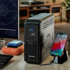 CyberPower BRG1500AVRLCD2 Intelligent LCD UPS Systems - 1500VA/900W, 57 - 120 VAC, NEMA 5-15P, Mini-Tower, 12 Outlets, LCD, $500000 CEG, 5YR Warranty