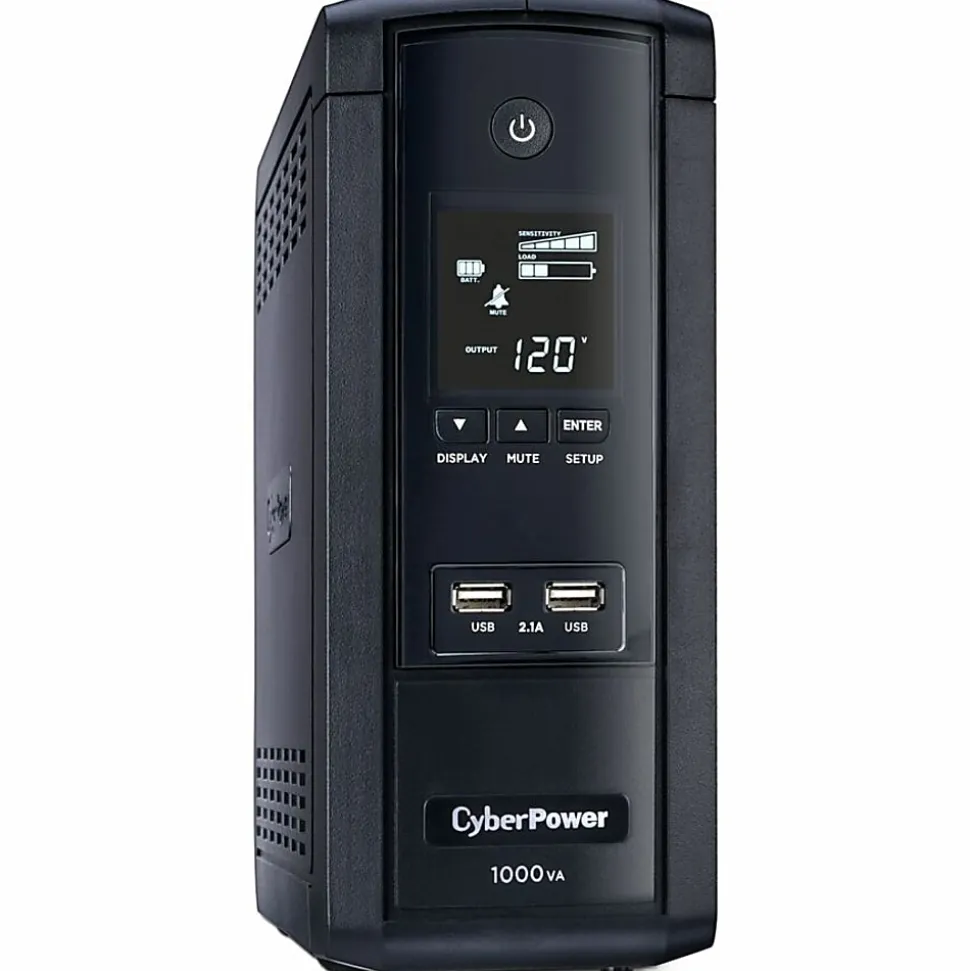 CyberPower BRG1000AVRLCD Intelligent LCD UPS Systems - 1000VA/600W, 120 VAC, NEMA 5-15P, Mini-Tower, 10 Outlets, PowerPanel® Personal - BRG1000AVRLCD
