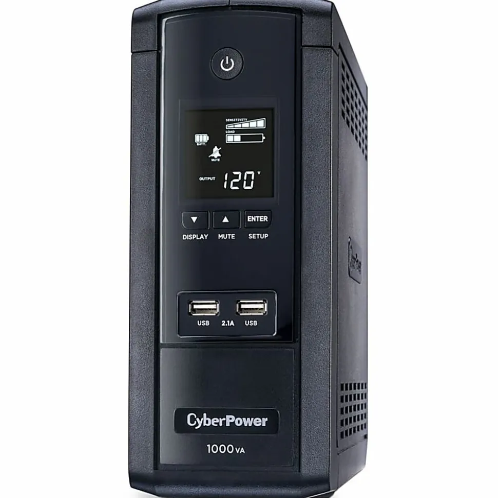 CyberPower BRG1000AVRLCD Intelligent LCD UPS Systems - 1000VA/600W, 120 VAC, NEMA 5-15P, Mini-Tower, 10 Outlets, PowerPanel® Personal - BRG1000AVRLCD