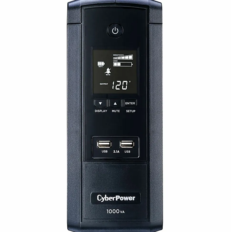 CyberPower BRG1000AVRLCD Intelligent LCD UPS Systems - 1000VA/600W, 120 VAC, NEMA 5-15P, Mini-Tower, 10 Outlets, PowerPanel® Personal - BRG1000AVRLCD