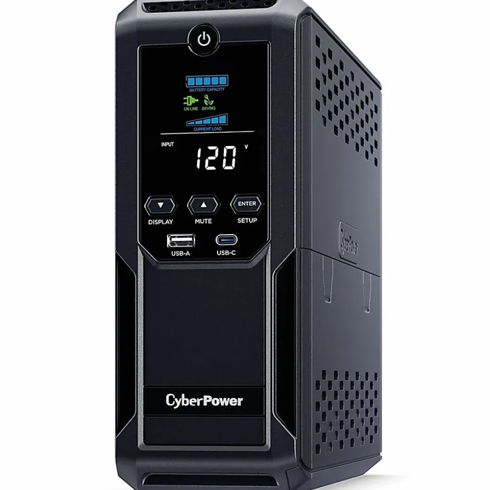 CyberPower CP1350AVRLCD3 Intelligent LCD UPS Systems - 1350VA/815W, 120 VAC, NEMA 5-15P, Mini-Tower, 12 Outlets, LCD, $500000 CEG, 3YR Warranty