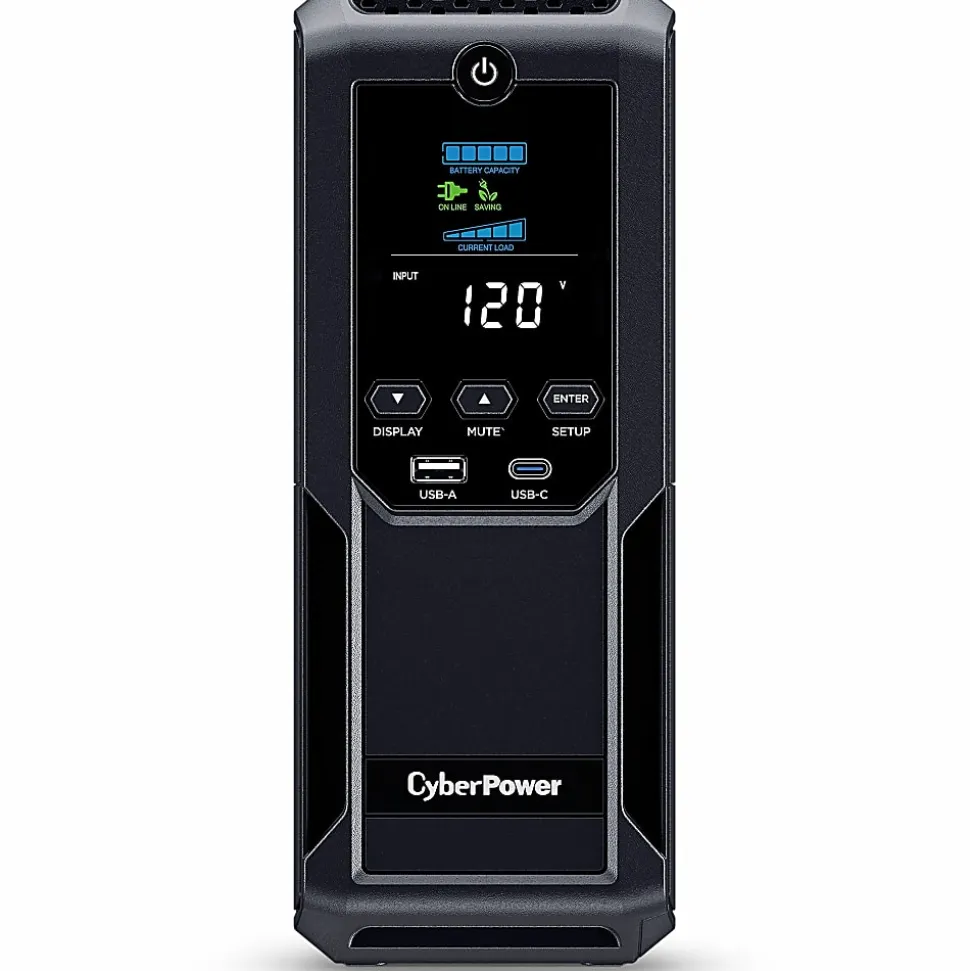 CyberPower CP1350AVRLCD3 Intelligent LCD UPS Systems - 1350VA/815W, 120 VAC, NEMA 5-15P, Mini-Tower, 12 Outlets, LCD, $500000 CEG, 3YR Warranty