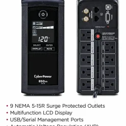 CyberPower® CP850AVRLCD Uninterruptible Power Supply, 9 Outlets, 850VA/510 Watt