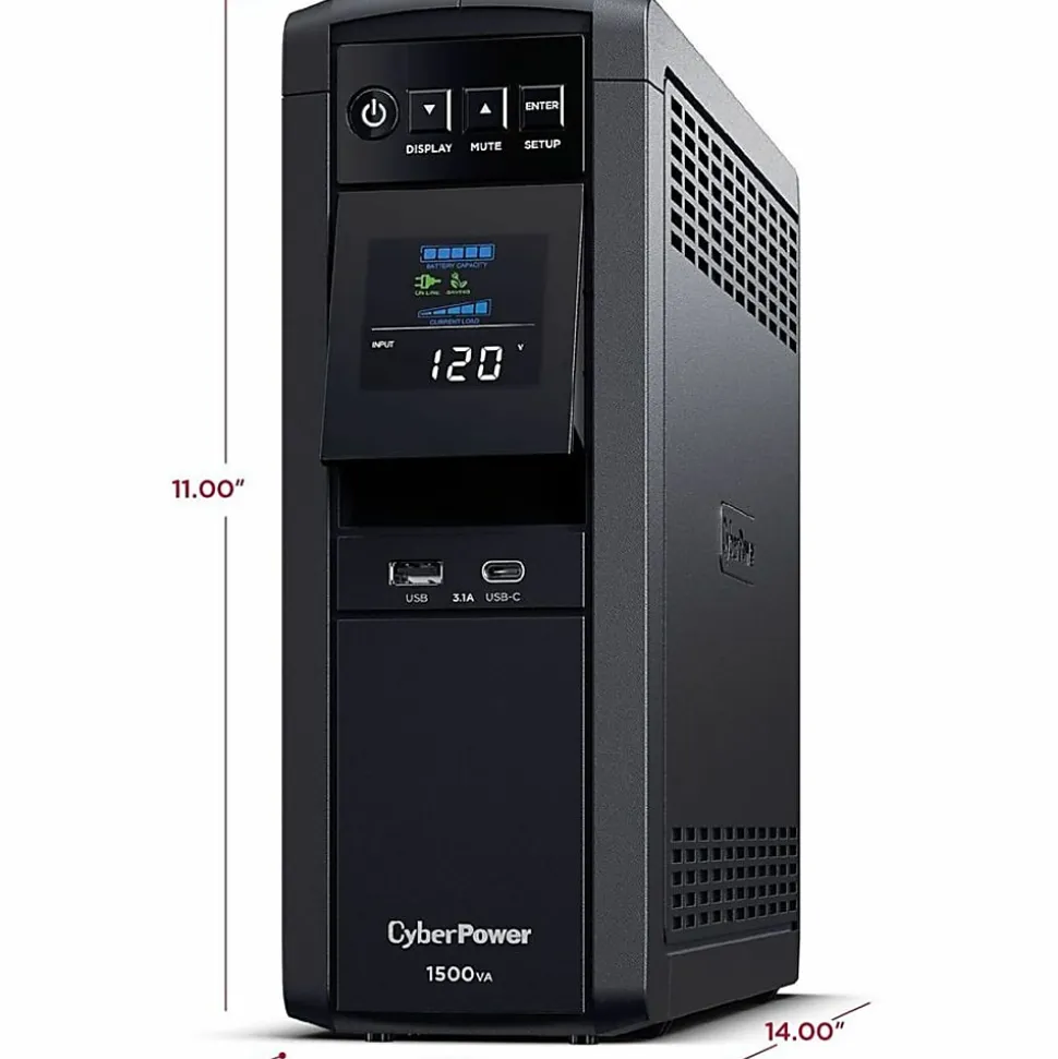 CyberPower CP1500PFCLCDTAA UPS System - 1500VA/1000W, 120 VAC, NEMA 5-15P, Mini-Tower, Sine Wave, 12 Outlets, LCD, $500000 CEG- CP1500PFCLCDTAA