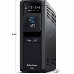 CyberPower CP1500PFCLCD UPS 1500VA 1000W PFC compatible Pure sine wave - 1500VA/900W - Tower - 2 Minute Full Load - 10 x NEMA 5-15R