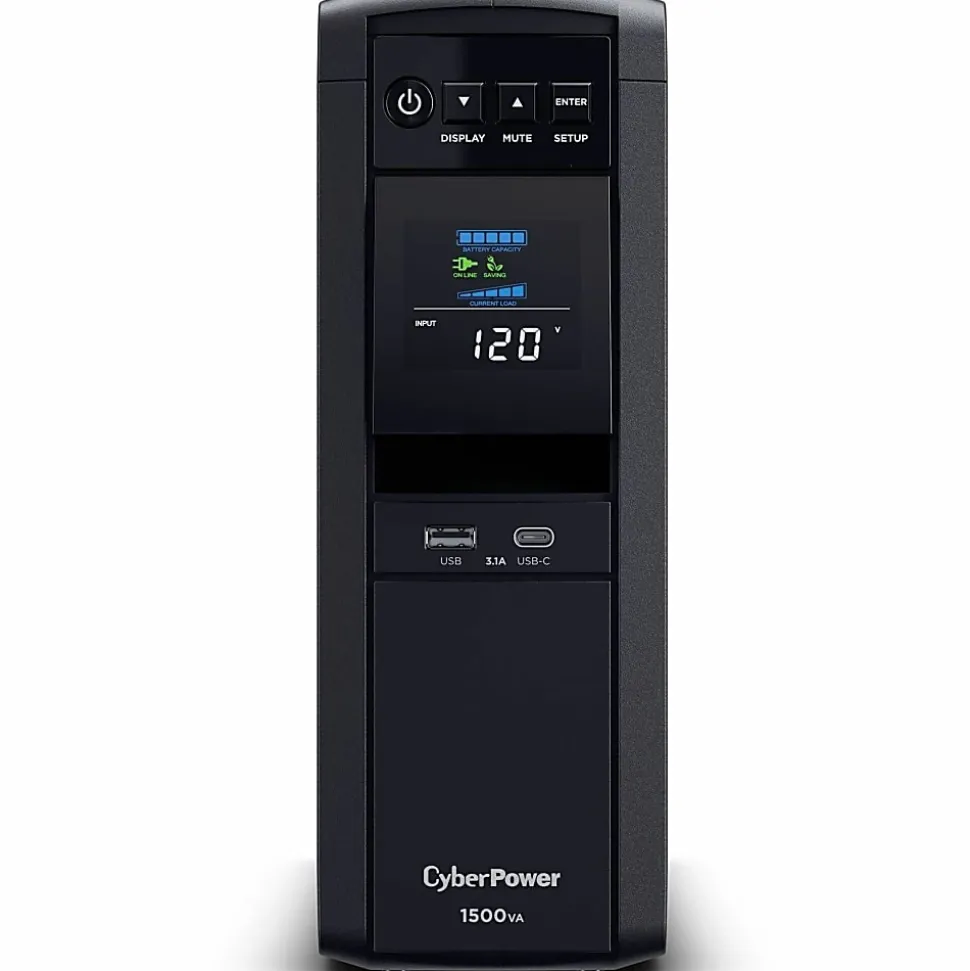 CyberPower CP1500PFCLCD UPS 1500VA 1000W PFC compatible Pure sine wave - 1500VA/900W - Tower - 2 Minute Full Load - 10 x NEMA 5-15R