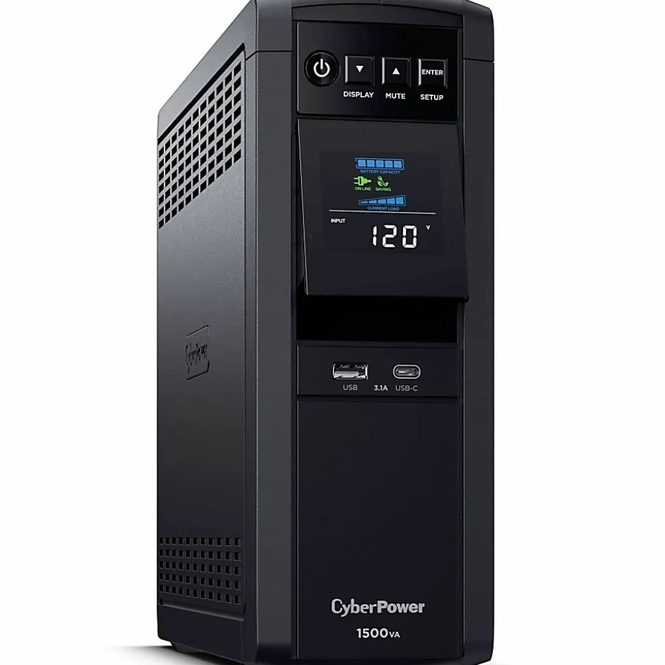 CyberPower CP1500PFCLCD UPS 1500VA 1000W PFC compatible Pure sine wave - 1500VA/900W - Tower - 2 Minute Full Load - 10 x NEMA 5-15R