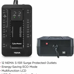 CyberPower EC750G Ecologic UPS Systems - 750VA/450W, 120 VAC, NEMA 5-15P, Compact, 12 Outlets, PowerPanel® Personal, $100000 CEG, 3YR Warranty