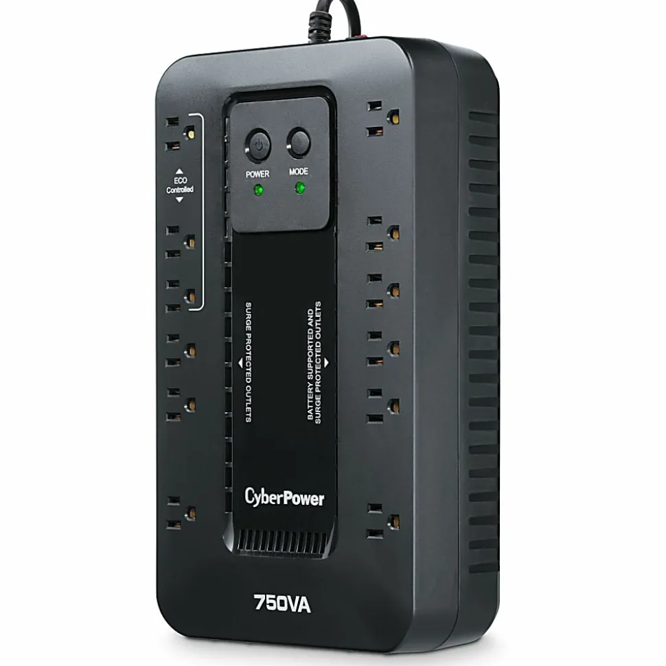 CyberPower EC750G Ecologic UPS Systems - 750VA/450W, 120 VAC, NEMA 5-15P, Compact, 12 Outlets, PowerPanel® Personal, $100000 CEG, 3YR Warranty