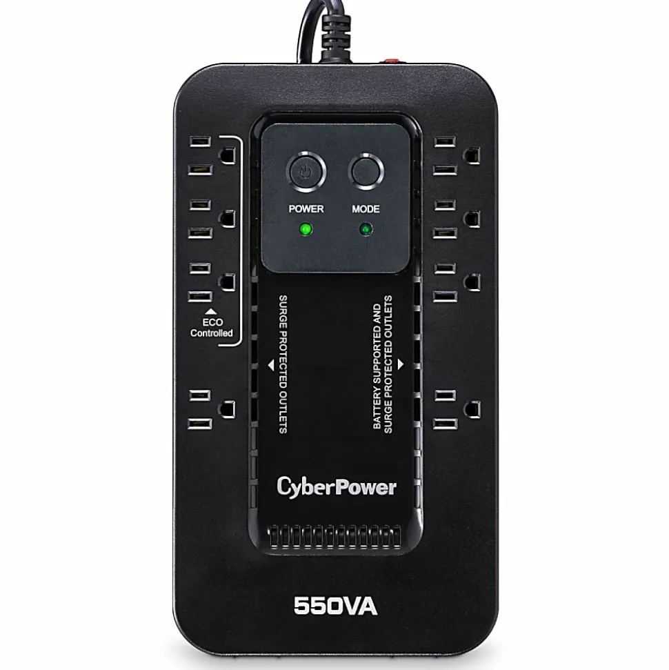 CyberPower EC550G Ecologic UPS Systems - 550VA/330W, 120 VAC, NEMA 5-15P, Compact, 8 Outlets, PowerPanel® Personal, $100000 CEG, 3YR Warranty