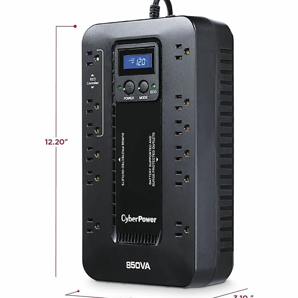 CyberPower EC850LCD Ecologic UPS Systems - 850VA/510W, 120 VAC, NEMA 5-15P, Compact, 12 Outlets, LCD, PowerPanel® Personal, $100000 CEG, 3YR Warranty