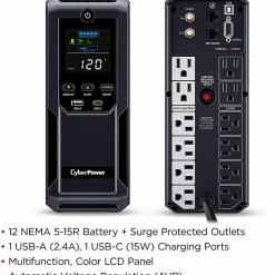 CyberPower Intelligent LCD CP1500AVRLCD3 1500VA Mini-tower UPS - Mini-tower - AVR - 8 Hour Recharge - CP1500AVRLCD3