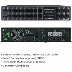 CyberPower OL2200RTXL2UN Smart App Online UPS Systems - 2200VA/1800W, 100 - 125 VAC, NEMA 5-20P, 2U, Rack/Tower, 7 Outlets, LCD- OL2200RTXL2UN