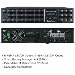 CyberPower OL3000RTXL2U Smart App Online UPS Systems - 3000VA/2700W, 100 - 125 VAC, NEMA L5-30P, 2U, Rack/Tower, 7 Outlets, LCD- OL3000RTXL2U