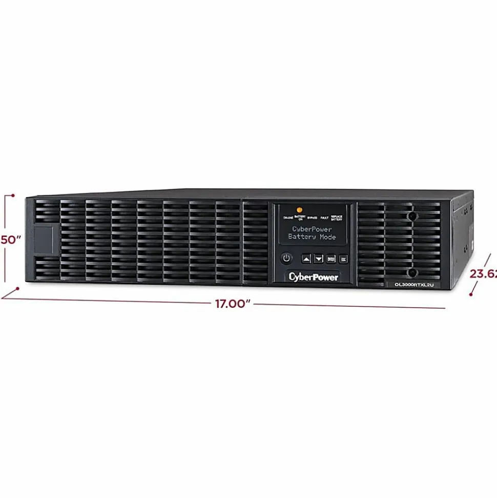 CyberPower OL3000RTXL2U Smart App Online UPS Systems - 3000VA/2700W, 100 - 125 VAC, NEMA L5-30P, 2U, Rack/Tower, 7 Outlets, LCD- OL3000RTXL2U