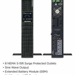 CyberPower OL1000RTXL2U Smart App Online UPS Systems - 1000VA/900W, 100 - 125 VAC, NEMA 5-15P, 2U, Rack/Tower, Sine Wave, 8 Outlets, LCD- OL1000RTXL2U