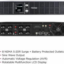 CyberPower OR2200PFCRT2U PFC Sinewave UPS Systems - 2000VA/1540W, 120 VAC, NEMA 5-20P, 2U, Rack/Tower, Sine Wave, 8 Outlets, LCD- OR2200PFCRT2U