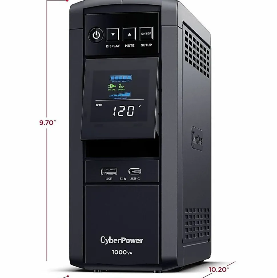 CyberPower PFC SineWave Series CP1000PFCLCD 10-Outlet Uninterruptible Power Supply, 1,000VA/600 Watts
