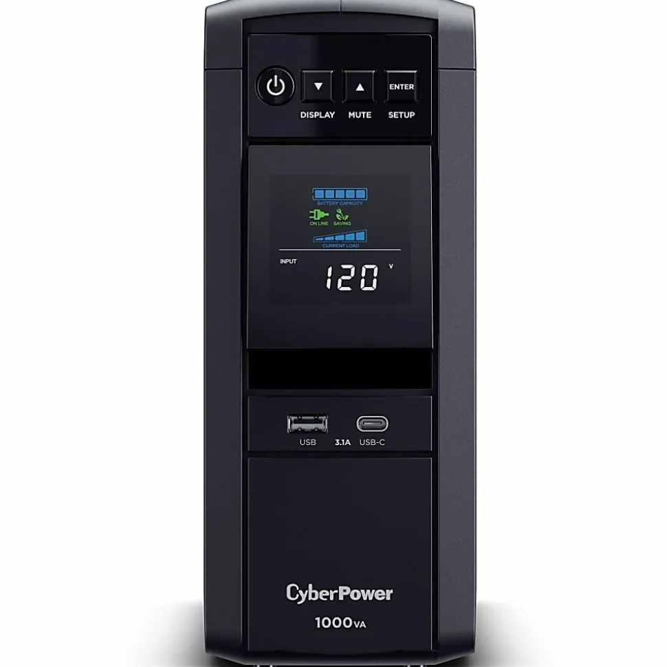 CyberPower PFC SineWave Series CP1000PFCLCD 10-Outlet Uninterruptible Power Supply, 1,000VA/600 Watts