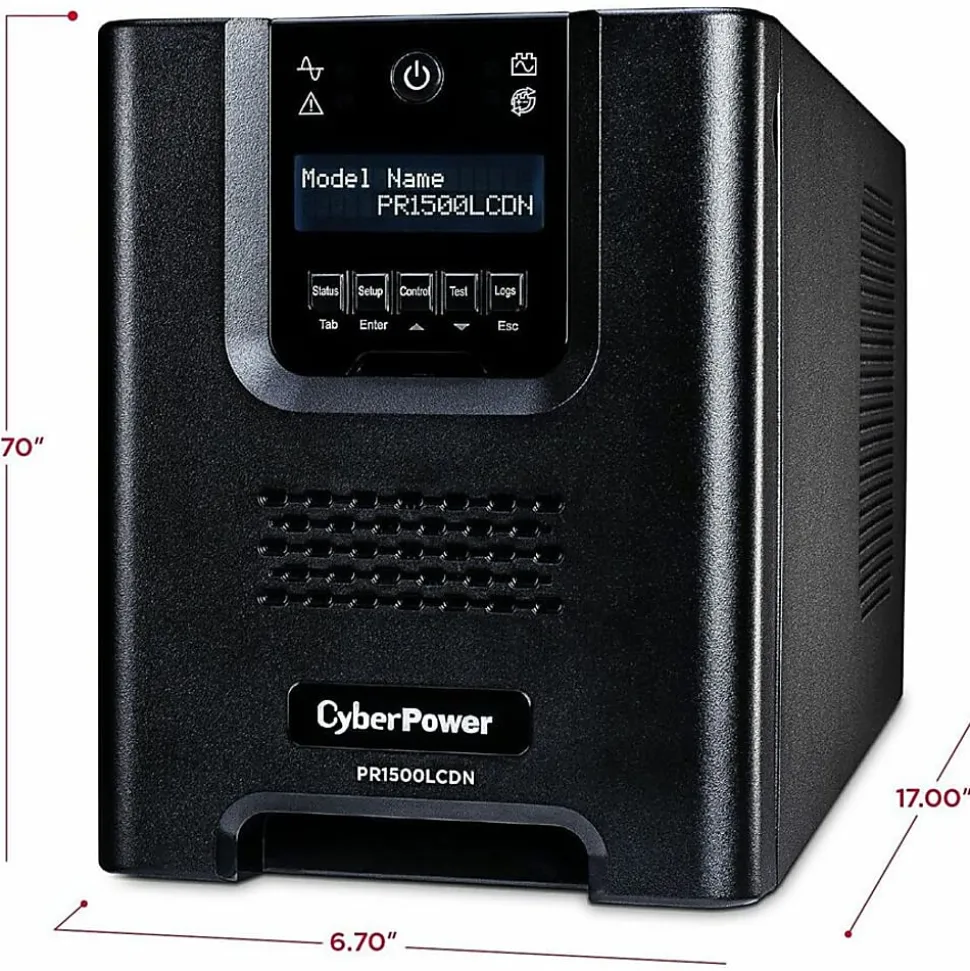 CyberPower PR1500LCDN Smart App Sinewave UPS Systems - 1500VA/1500W, 120 VAC, NEMA 5-15P, Mini-Tower, Sine Wave, 8 Outlets, LCD- PR1500LCDN