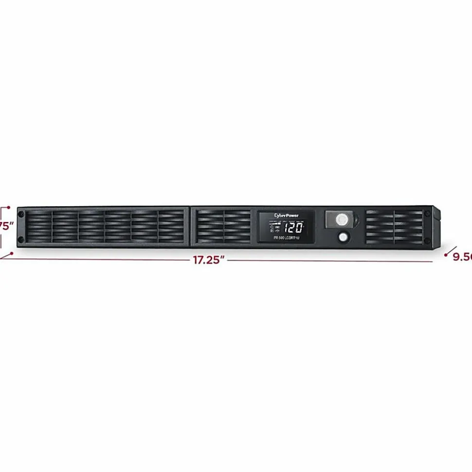 CyberPower PR500LCDRT1U Smart App Sinewave UPS Systems - 500VA/400W, 120 VAC, NEMA 5-15P, 1U, Rack/Tower, Sine Wave, 7 Outlets, LCD- PR500LCDRT1U