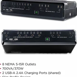 CyberPower SL700U Standby UPS Systems - 700VA/370W, 120 VAC, NEMA 5-15P, Compact, 8 Outlets, PowerPanel® Personal, $100000 CEG, 3YR Warranty
