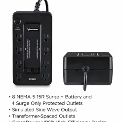 CyberPower ST425 Standby UPS Systems - 425VA/260W, 120 VAC, NEMA 5-15P, Compact, 8 Outlets, $75000 CEG, 3YR Warranty