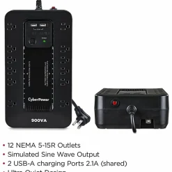 CyberPower ST900U Standby UPS Systems - 900VA/500W, 120 VAC, NEMA 5-15P, Compact, 12 Outlets, PowerPanel® Personal, $125000 CEG, 3YR Warranty