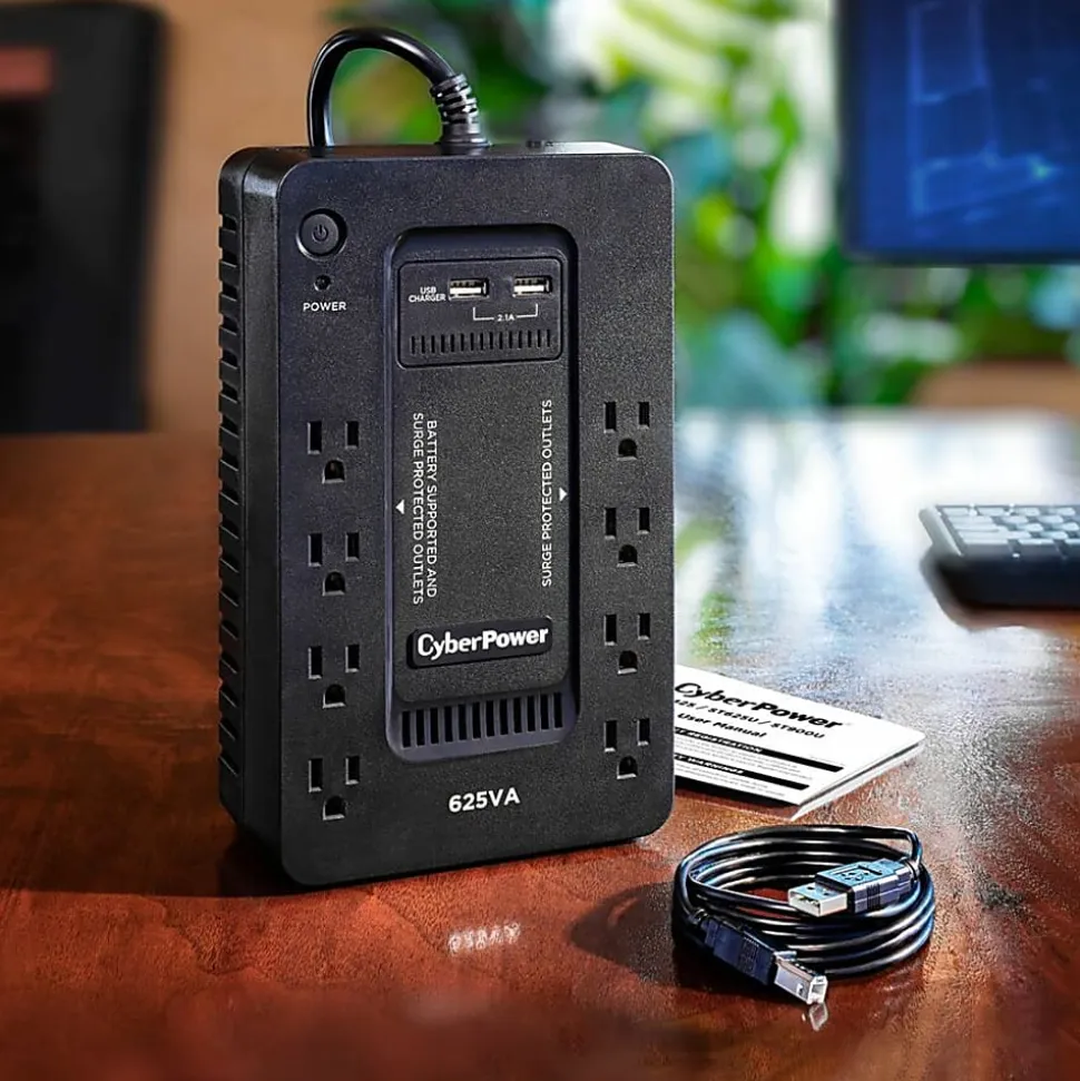 CyberPower ST625U Standby UPS Systems - 625VA/360W, 120 VAC, NEMA 5-15P, Compact, 8 Outlets, PowerPanel® Personal, $100000 CEG, 3YR Warranty