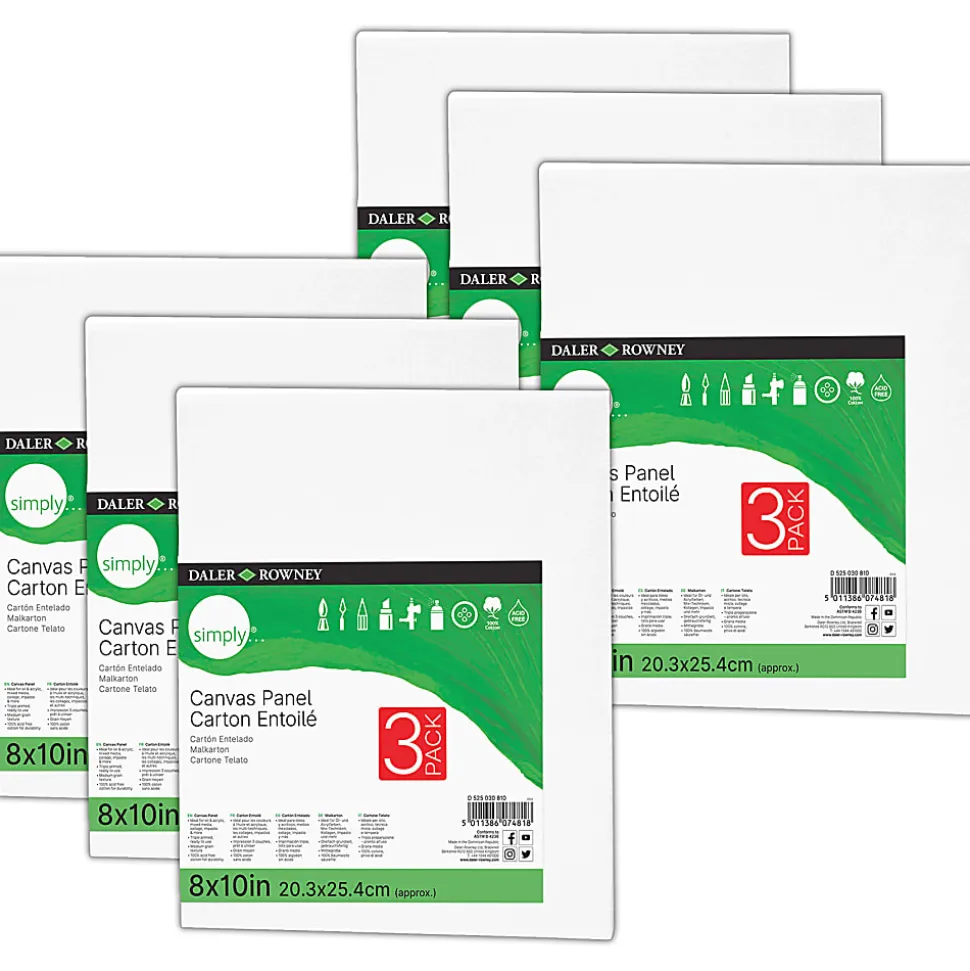 Daler-Rowney Simply White Cotton Canvas Panels, 10”H x 8”W x 3/8”D, White, 3 Panels Per Pack, Bundle Of 6 Packs