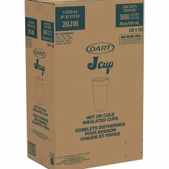 Dart® Insulated Foam Drinking Cups, White, 20 Oz, White, Pack Of 500 Cups