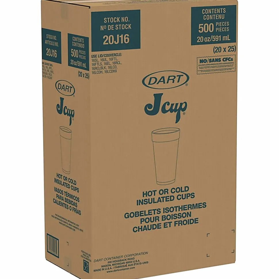 Dart® Insulated Foam Drinking Cups, White, 20 Oz, White, Pack Of 500 Cups