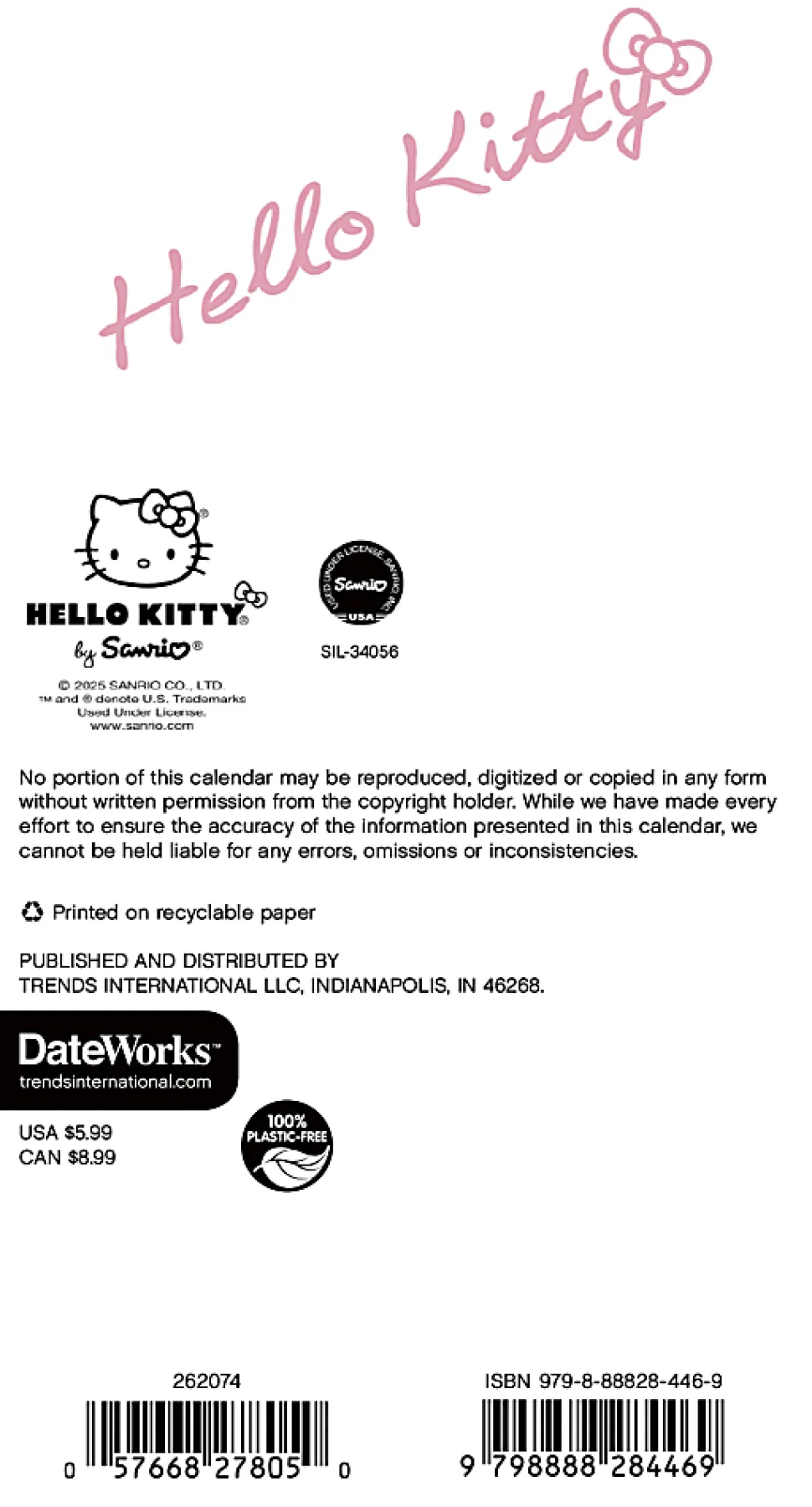 2026-2027 DateWorks Monthly Pocket Planner, 3-1/2" x 6-1/2", Hello Kitty, January 2026 To December 2027, 262074OD