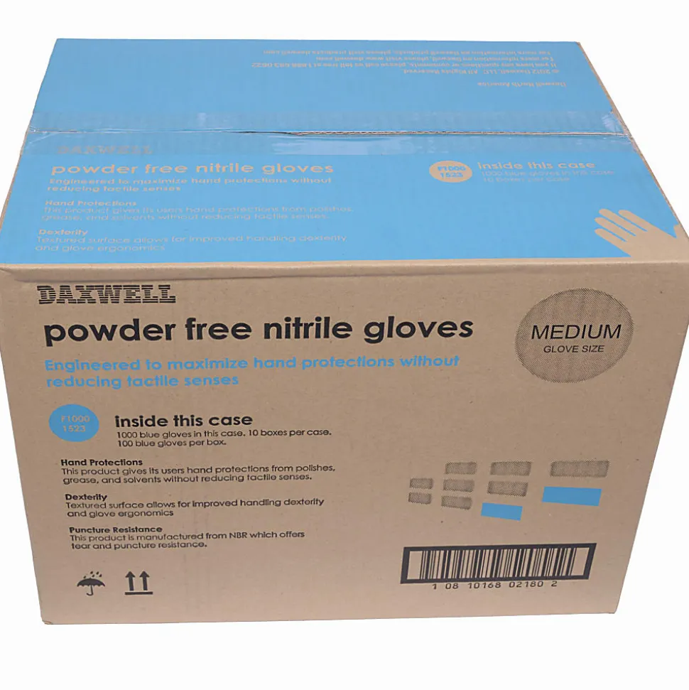Daxwell Nitrile Gloves, Medium, 100 Pairs Per Box, Case Of 10 Boxes